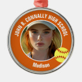 Orange Softball Player Photo High School Christmas Metalen Ornament (Voorkant)
