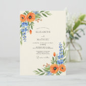 Orange Spirited Wildflower Wedding Kaart (Staand voorkant)