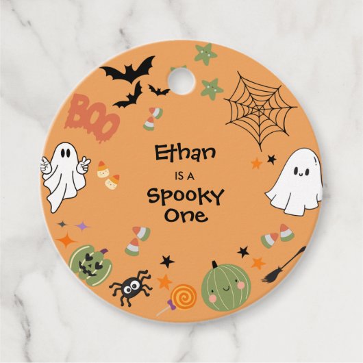 Orange Spooky One Cute Halloween 1st Birthday  Bedankjes Labels (Voorkant)