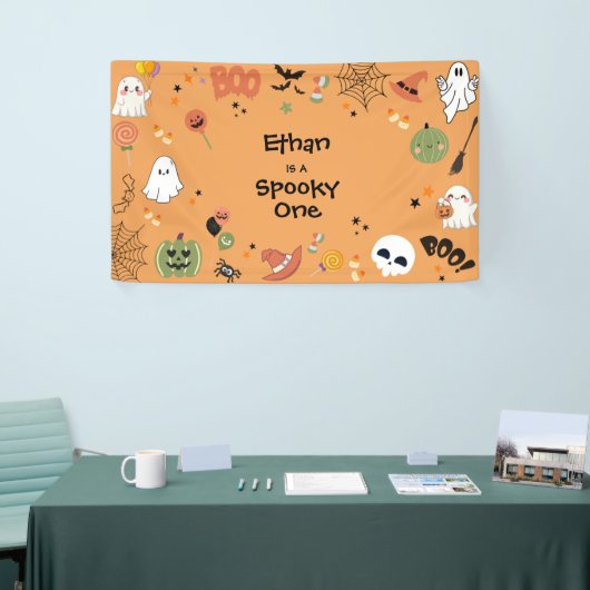 Orange Spooky One Cute Halloween 1st Birthday  Spandoek (Beurs)