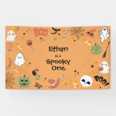 Orange Spooky One Cute Halloween 1st Birthday  Spandoek (Horizontaal)