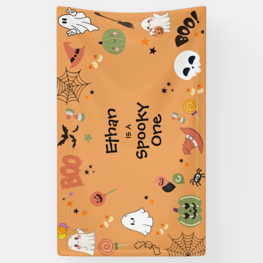 Orange Spooky One Cute Halloween 1st Birthday  Spandoek (Verticaal)