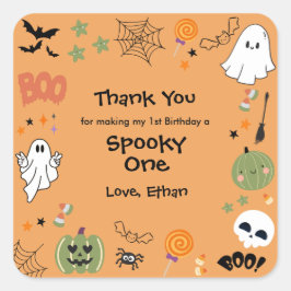 Orange Spooky One Cute Halloween 1st Birthday  Vierkante Sticker