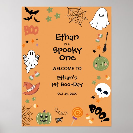 Orange Spooky One Halloween 1st Birthday Welcome  Poster (Voorkant)