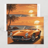 Orange Sportscar Sunset Tropical Beach Briefkaart (Voorkant / Achterkant)