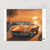 Orange Sportscar Sunset Tropical Beach Briefkaart (Achterkant)