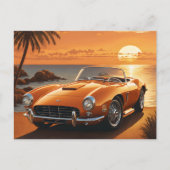 Orange Sportscar Sunset Tropical Beach Briefkaart (Voorkant)