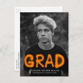 Orange Spray Paint Photo Graduation Party Uitnodiging Briefkaart (Voorkant / Achterkant)