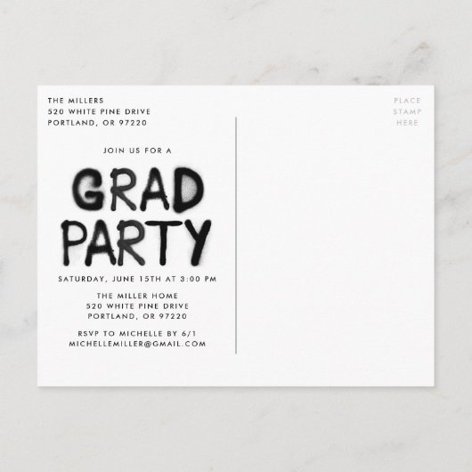 Orange Spray Paint Photo Graduation Party Uitnodiging Briefkaart (Achterkant)