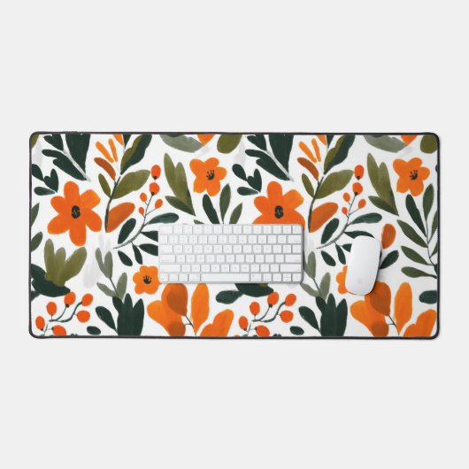 Orange Spring Flowers Botanical Pattern Floral Bureaumat (Keyboard & Muis)