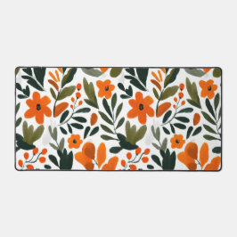 Orange Spring Flowers Botanical Pattern Floral Bureaumat