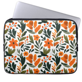 Orange Spring Flowers Elegant Chic Floral Pattern  Laptop Sleeve