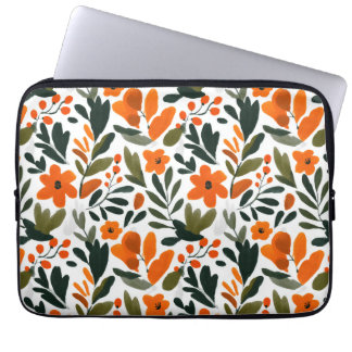 Orange Spring Flowers Elegant Chic Floral Pattern  Laptop Sleeve