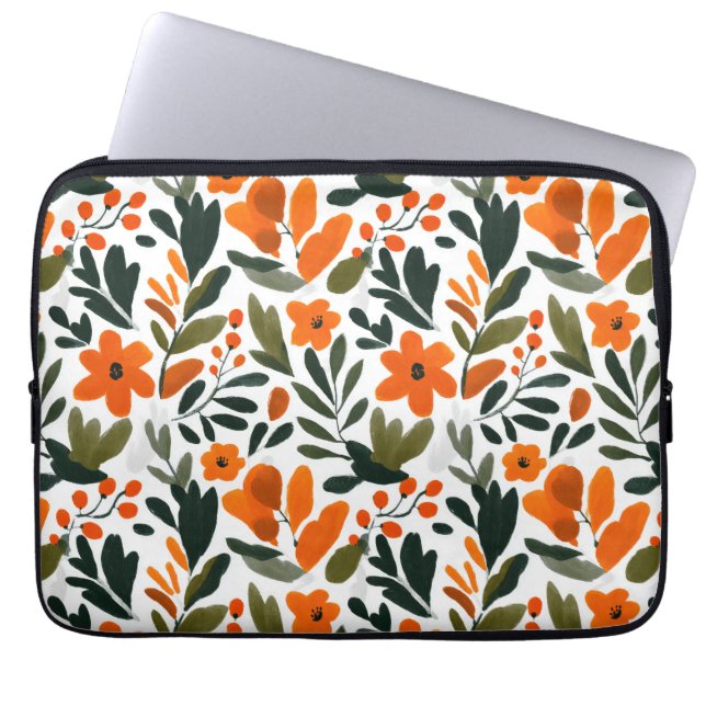Orange Spring Flowers Elegant Chic Floral Pattern  Laptop Sleeve (Voorkant)