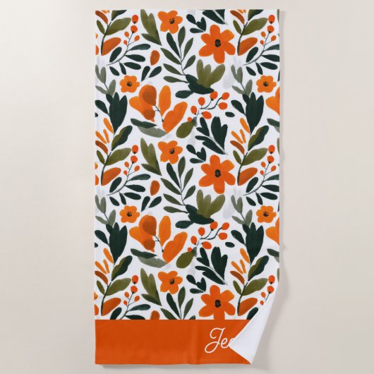 Orange Spring Flowers Elegant Floral Pattern Name  Strandlaken (Voorkant)