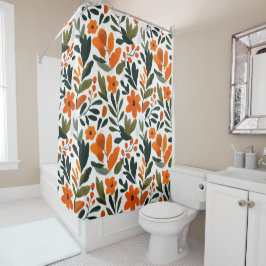 Orange Spring Flowers Pattern Floral Elegant Douchegordijn