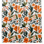 Orange Spring Flowers Pattern Floral Elegant Douchegordijn (Voorkant)