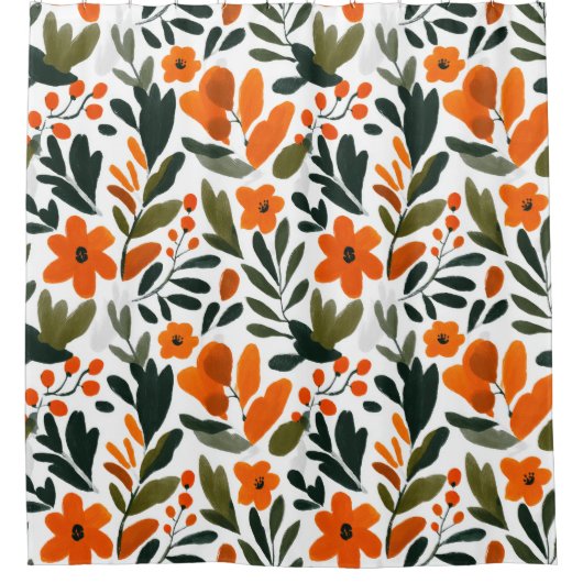 Orange Spring Flowers Pattern Floral Elegant Douchegordijn (Voorkant)