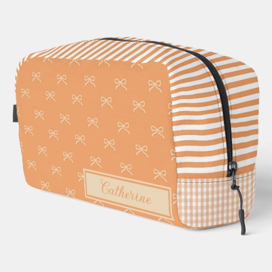 Orange Stripe Bow Pattern Coquette Cosmetic Toilettasje (Rechterhoek)