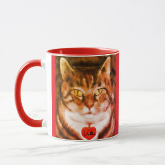 Orange striped Cat Red Trim Mok