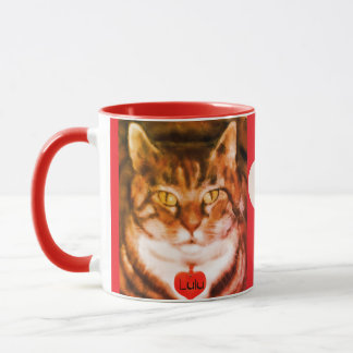 Orange striped Cat Red Trim with heart Mok