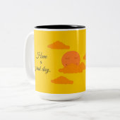 Orange Sun in Golden Sky: Tweekleurige Koffiemok (Voorkant links)