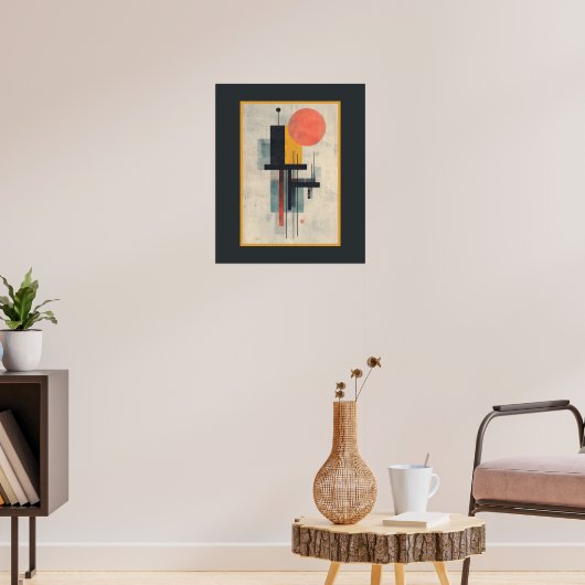 Orange Sun Modern Mid Century Art Poster  (Woonkamer 3)