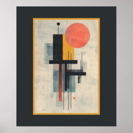 Orange Sun Modern Mid Century Art Poster 