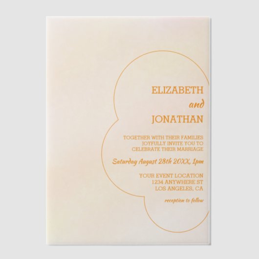 Orange Sunset Wedding Vellum Uitnodigingen (Voorkant)