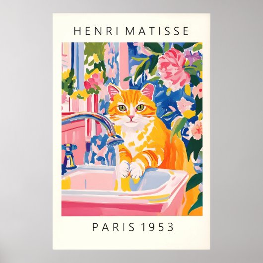 Orange Tabby Cat Art Print Matisse Style Bathroom (Voorkant)