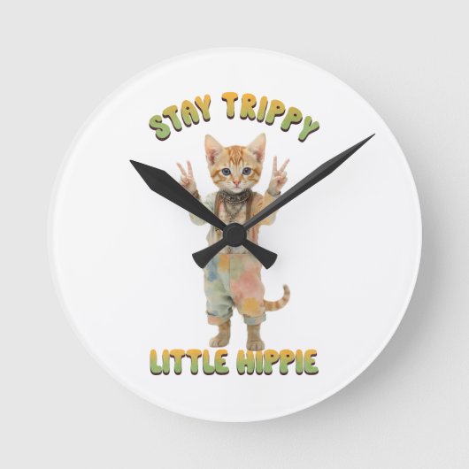 Orange Tabby Cat Boho Stay Trippy Little Hippie  Ronde Klok (Voorkant)