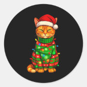 Orange Tabby Cat Christmas Lights Funny Santa Holi Ronde Sticker (Voorkant)