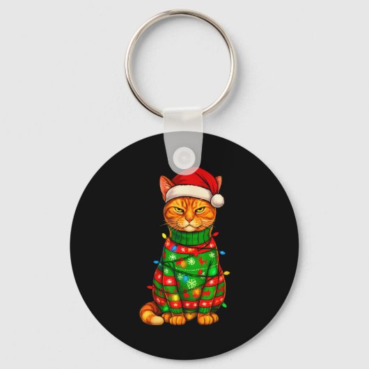 Orange Tabby Cat Christmas Lights Funny Santa Holi Sleutelhanger (Voorkant)