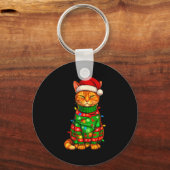 Orange Tabby Cat Christmas Lights Funny Santa Holi Sleutelhanger (Voorkant)
