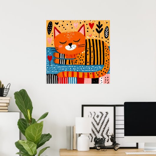 Orange Tabby Cat, colorful design, Poster (Thuiskantoor)