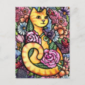 Orange Tabby Cat Flower Garden Feestdagenkaart (Voorkant)