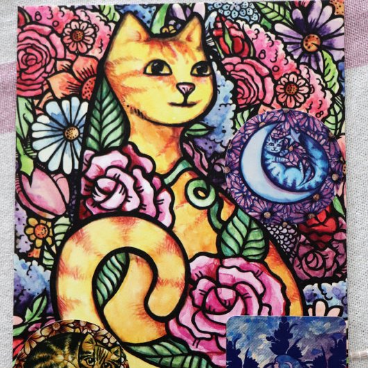 Orange Tabby Cat Flower Garden Feestdagenkaart