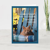 Orange Tabby Cat on Blue Chair  Card Kaart (Voorkant)