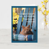 Orange Tabby Cat on Blue Chair  Card Kaart (Gele Bloem)