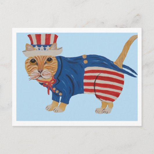 Orange Tabby Cat Uncle Sam Aankondigingskaart (Voorkant)