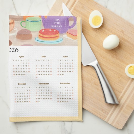 Orange Tabby Tea Party Kitchen Towel Calendar Theedoek (Quarter Fold)