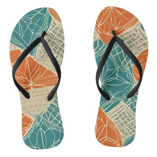 Orange, Tan, and Teal Abstract Teenslippers (Voetbed)