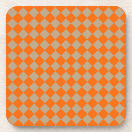 Orange Taupe Checker Diamond Pattern Bier Onderzetter