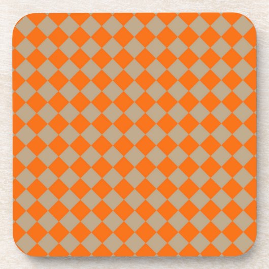 Orange Taupe Checker Diamond Pattern Bier Onderzetter (Voorkant)