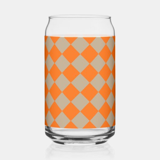 Orange Taupe Checker Diamond Pattern Blikvorm Glas (Achterkant)