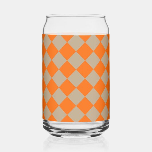 Orange Taupe Checker Diamond Pattern Blikvorm Glas (Links)