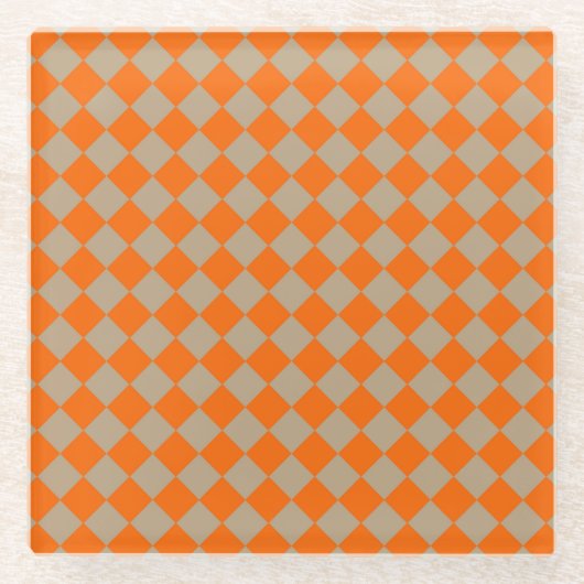 Orange Taupe Checker Diamond Pattern Glazen Onderzetter (Voorkant)
