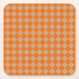 Orange Taupe Checker Diamond Pattern Kartonnen Onderzetters