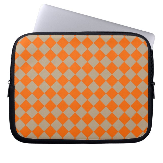 Orange Taupe Checker Diamond Pattern Laptop Sleeve (Voorkant)