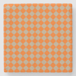 Orange Taupe Checker Diamond Pattern Stenen Onderzetter